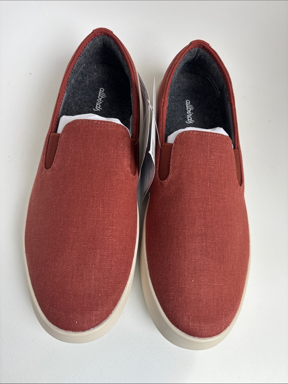 Allbirds Cruiser Canvas, men’s US size 11. Color: Auburn/ terra-cotta, New